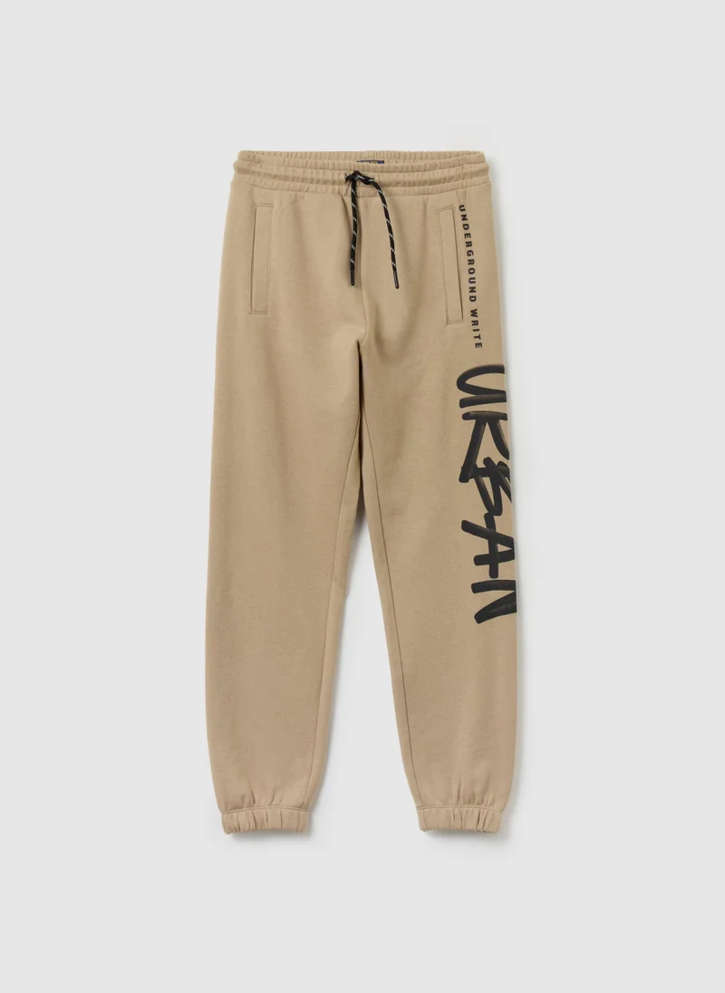 Ovs Fleece joggers with drawstring and print