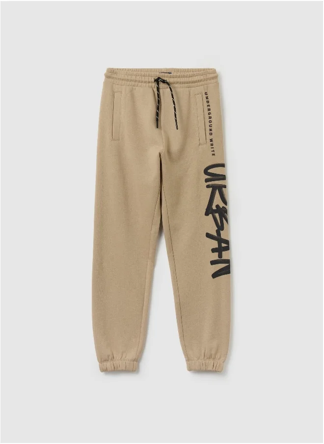 او في اس Fleece joggers with drawstring and print