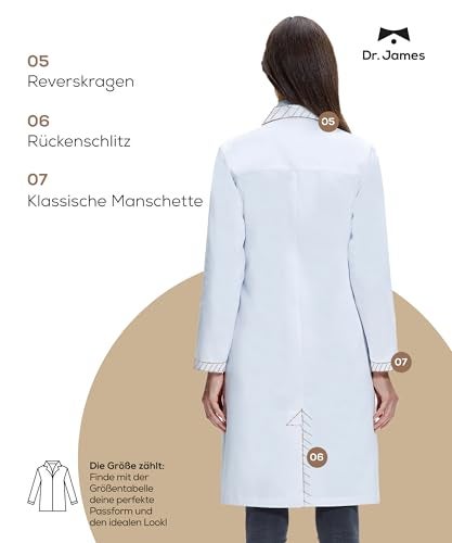 Dr. James 100% Cotton Premium Lab Coat for Women, Multiple Pockets, Classic Fit, Concealed Snap Closing, 37" Length (6 (S)) - Image 3