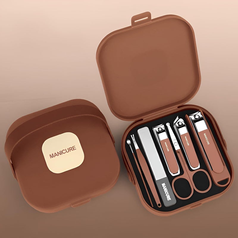 Simois 8 in 1 Nail Clipper Set – Professional Manicure & Pedicure Kit for Men & Women Portable Nail Clippers Set Stainless Steel Fingernail Clippers Personal Grooming Kits (Pack of 1, Brown) - Image 1