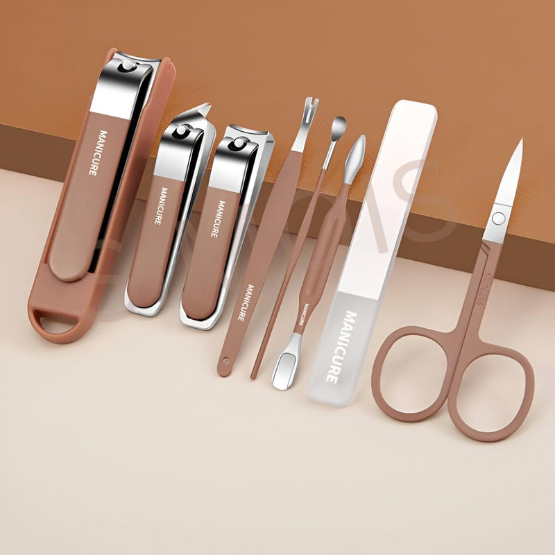 Simois 8 in 1 Nail Clipper Set – Professional Manicure & Pedicure Kit for Men & Women Portable Nail Clippers Set Stainless Steel Fingernail Clippers Personal Grooming Kits (Pack of 1, Brown) - Image 5