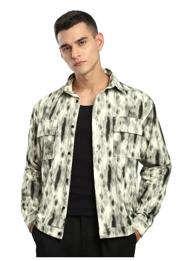 Beyoung Grey Dye Effect Printed Shacket