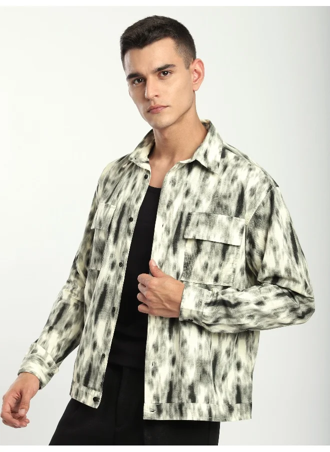 Beyoung Grey Dye Effect Printed Shacket