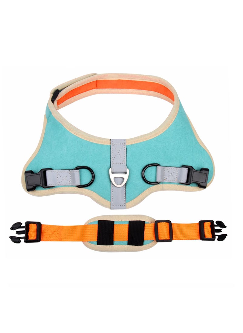 SYOSI Pet Harness and Lead Set for Walking, Adjustable Soft Reflective Strip Faux Suede Escape Vest Harness and Leash Cat Kitten Walking Vest with Leash for Cats and Small Dogs Orange and Lake Blue, L  - Image 5