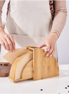 XiuWoo Fan - Shaped Pour Over Coffee Filter Paper Storage Box Beige 15.7*8.2*16.7 Cm  - Image 3