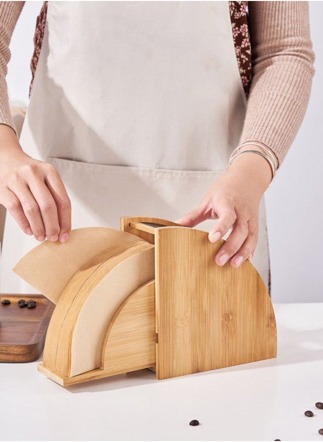 XiuWoo Fan - Shaped Pour Over Coffee Filter Paper Storage Box Beige 15.7*8.2*16.7 Cm  - Image 3