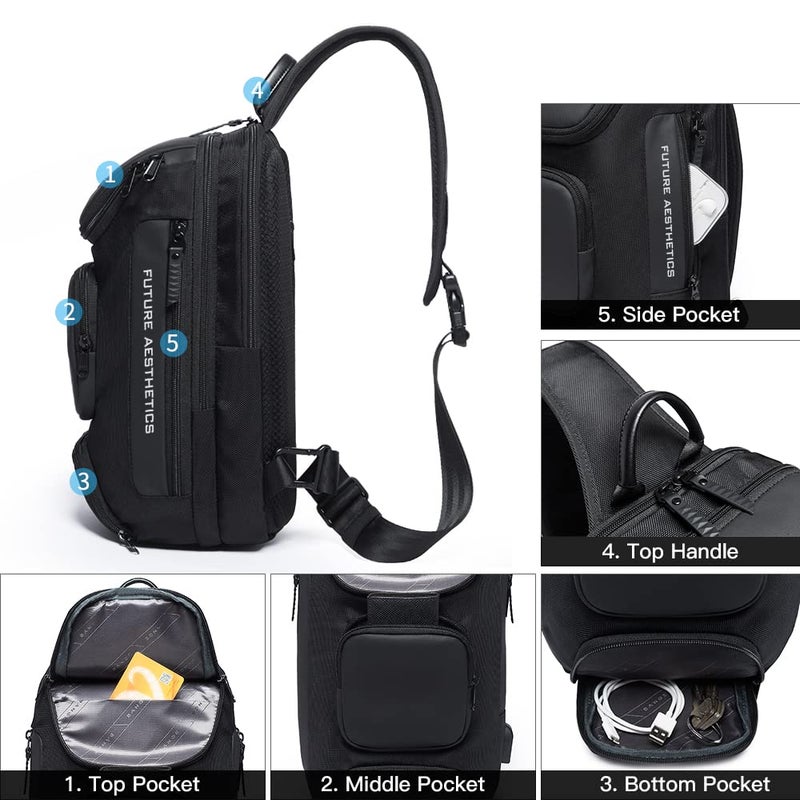 BANGE Sling Bag, Waterproof Crossbody Backpack, Shoulder Bag for Men - Image 3