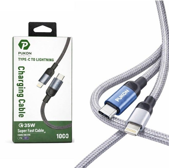 PUKON Type-C to Lightning Cable 35W Fast Charging 1M Braided iPhone Charger Cable PD Fast Charge & Data Sync for iPhone 14 13 12 11 Pro Max iPad – Durable Nylon Grey 1year Warranty - Image 2