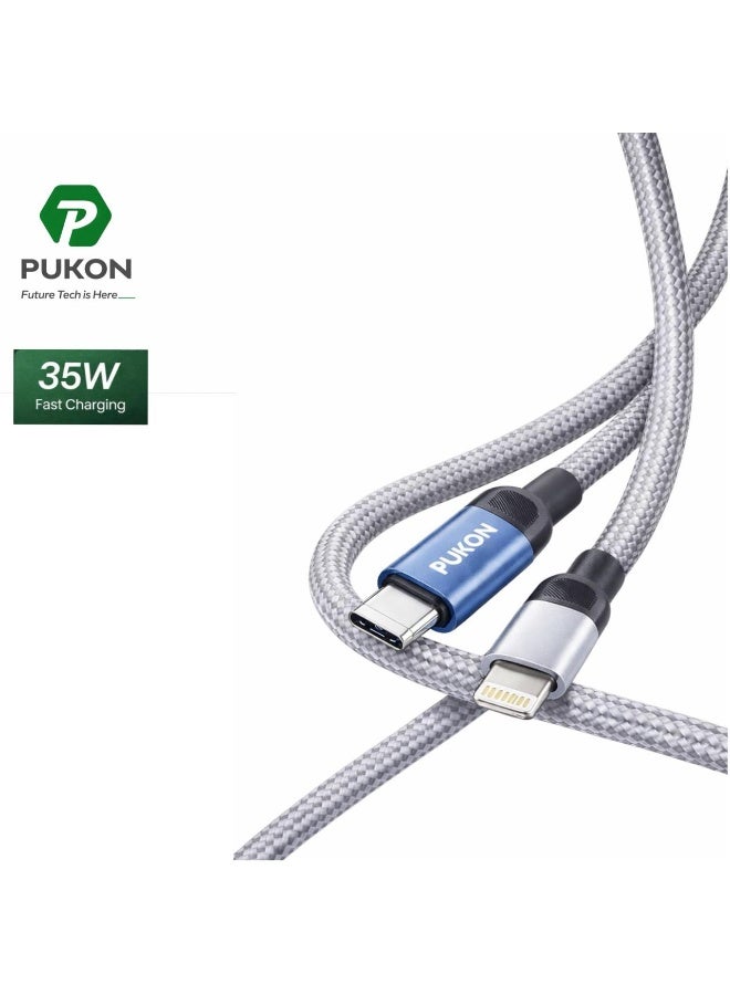 PUKON Type-C to Lightning Cable 35W Fast Charging 1M Braided iPhone Charger Cable PD Fast Charge & Data Sync for iPhone 14 13 12 11 Pro Max iPad – Durable Nylon Grey 1year Warranty - Image 5