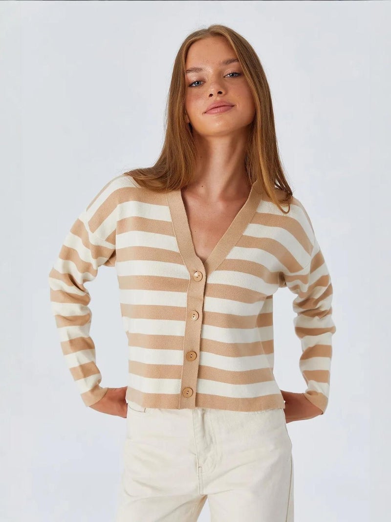 Mixray Striped V-Neck Buttoned Cardigan - Image 2