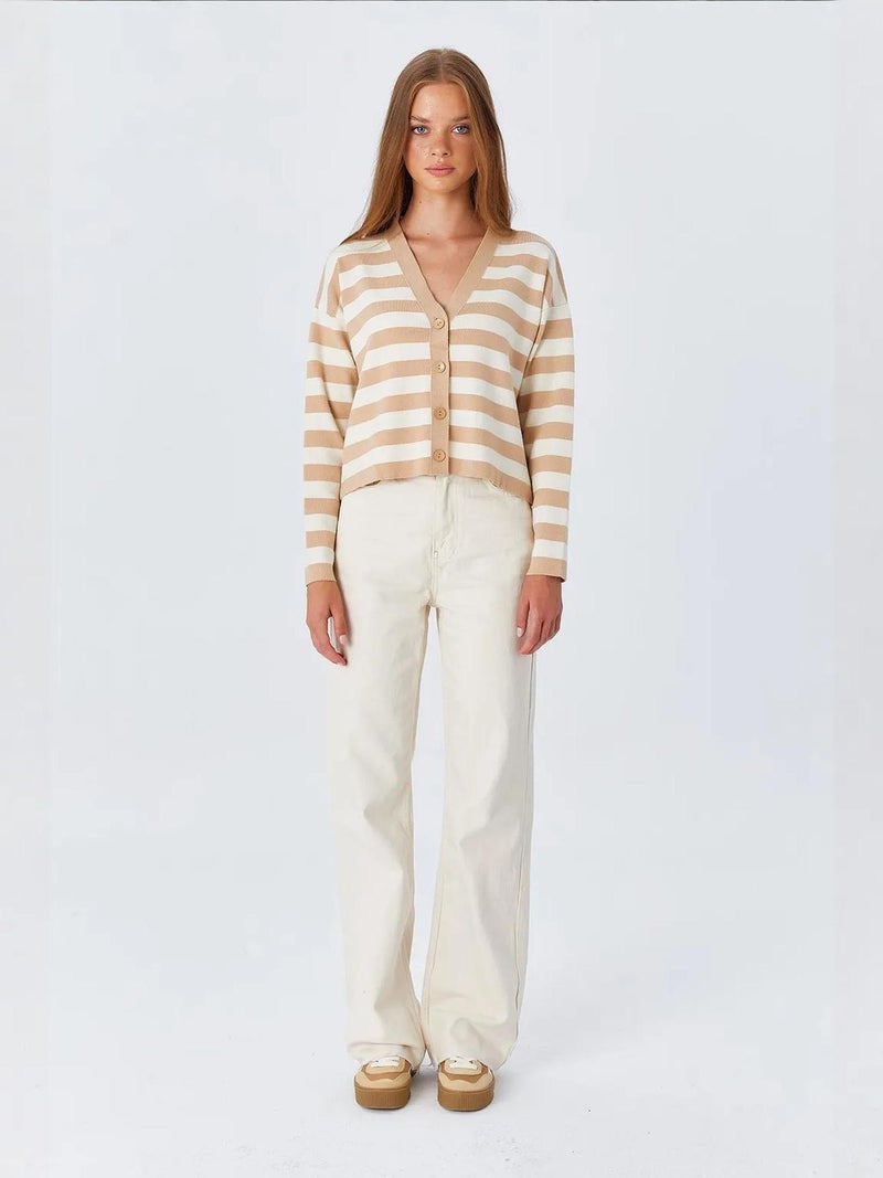 Mixray Striped V-Neck Buttoned Cardigan - Image 5
