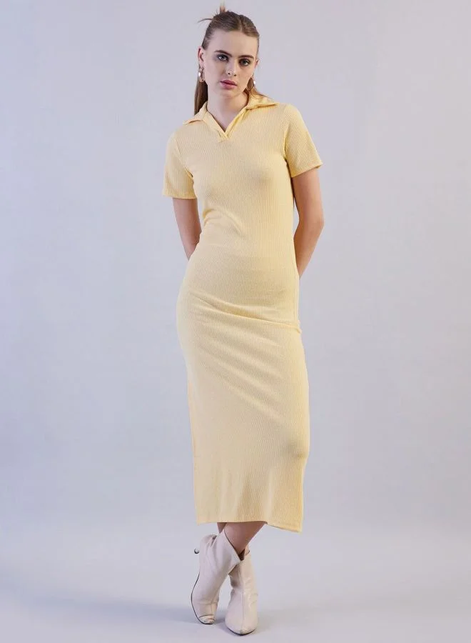 Women Regular Fit Solid Shirt Collar Short Sleeve Long Polo Collar Dress