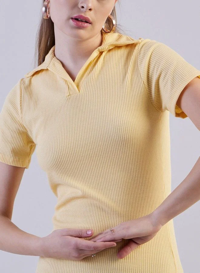 Freehand  Women Regular Fit Solid Shirt Collar Short Sleeve Long Polo Collar Dress for Women | Best Price UAE