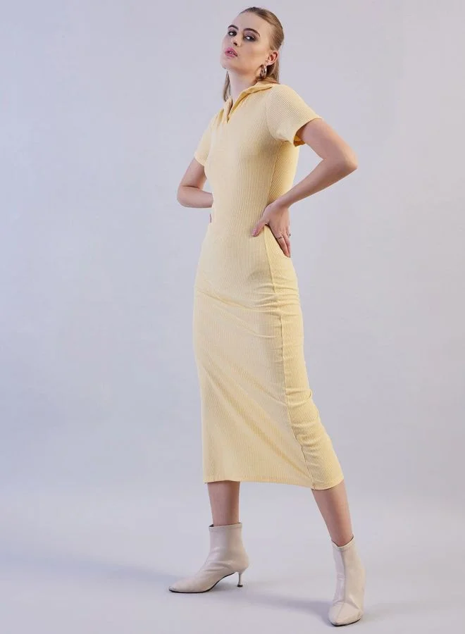 Freehand  Women Regular Fit Solid Shirt Collar Short Sleeve Long Polo Collar Dress for Women | Best Price UAE