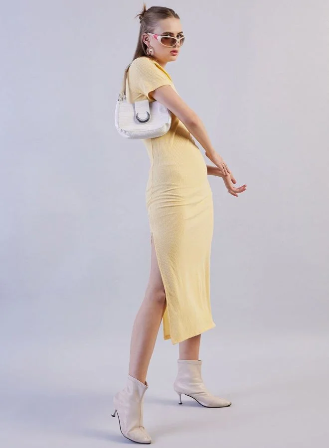 Freehand  Women Regular Fit Solid Shirt Collar Short Sleeve Long Polo Collar Dress for Women | Best Price UAE