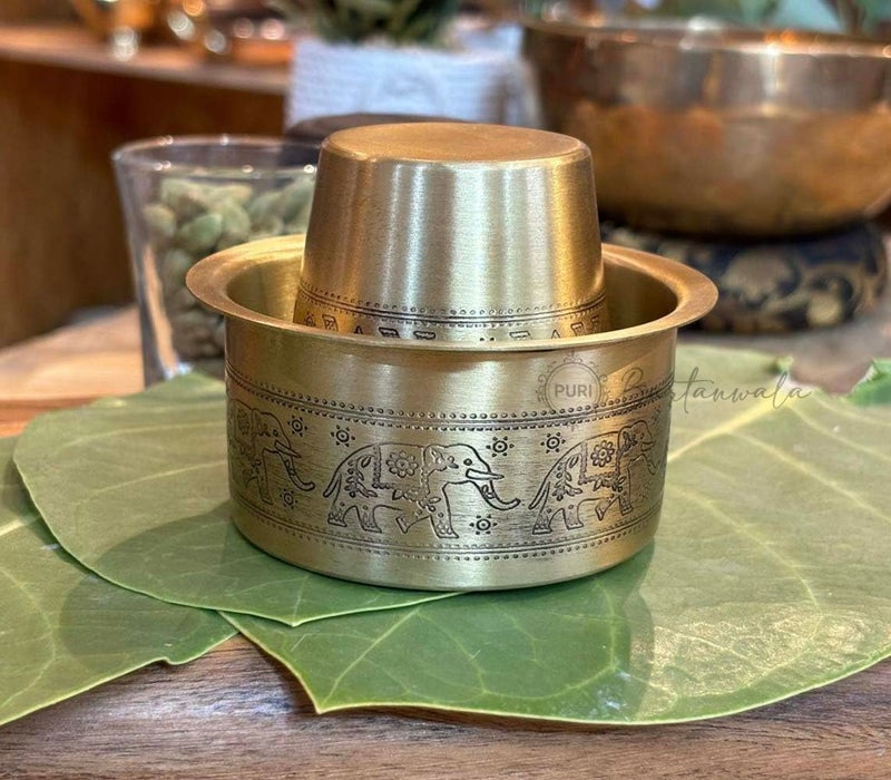PURI BARTANWALA بوري بارتانوالا - فيل ماراثون من النحاس الأصفر مع مجموعة دابارا وملعقة صغيرة واحدة - تشطيب مطفي - 150 مل - Image 2