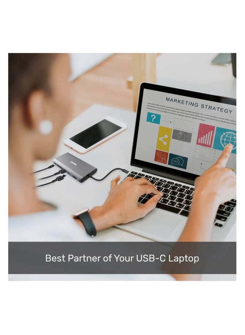 USB-C Dual Display Hub 8-IN-1 with USB 5Gbps and PD 100W Charging