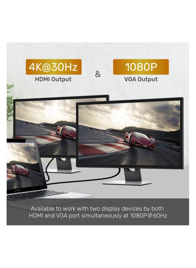 USB-C Dual Display Hub 8-IN-1 with USB 5Gbps and PD 100W Charging
