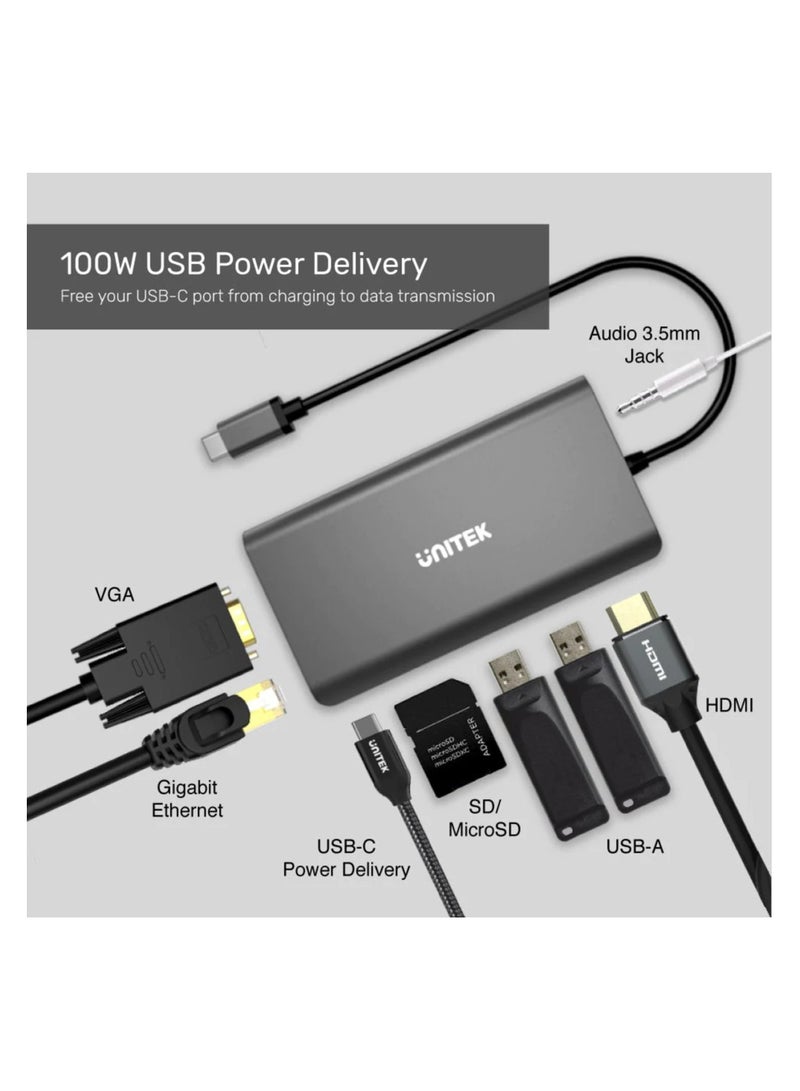 USB-C Dual Display Hub 8-IN-1 with USB 5Gbps and PD 100W Charging