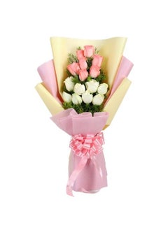 IndiaFlowersGifts IFGs Beautiful Bouquet of Pink and White Roses 10 pcs Fresh Flowers Same Day Delivery 