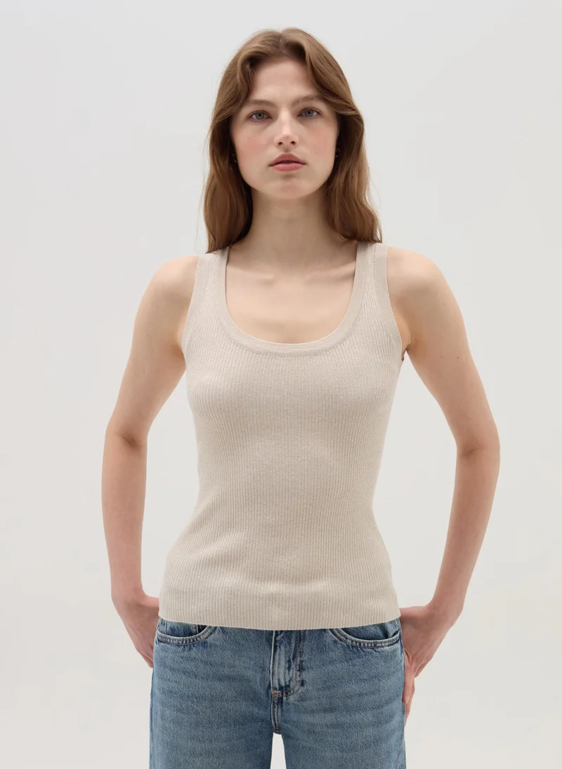 او في اس Ribbed tank top with lurex