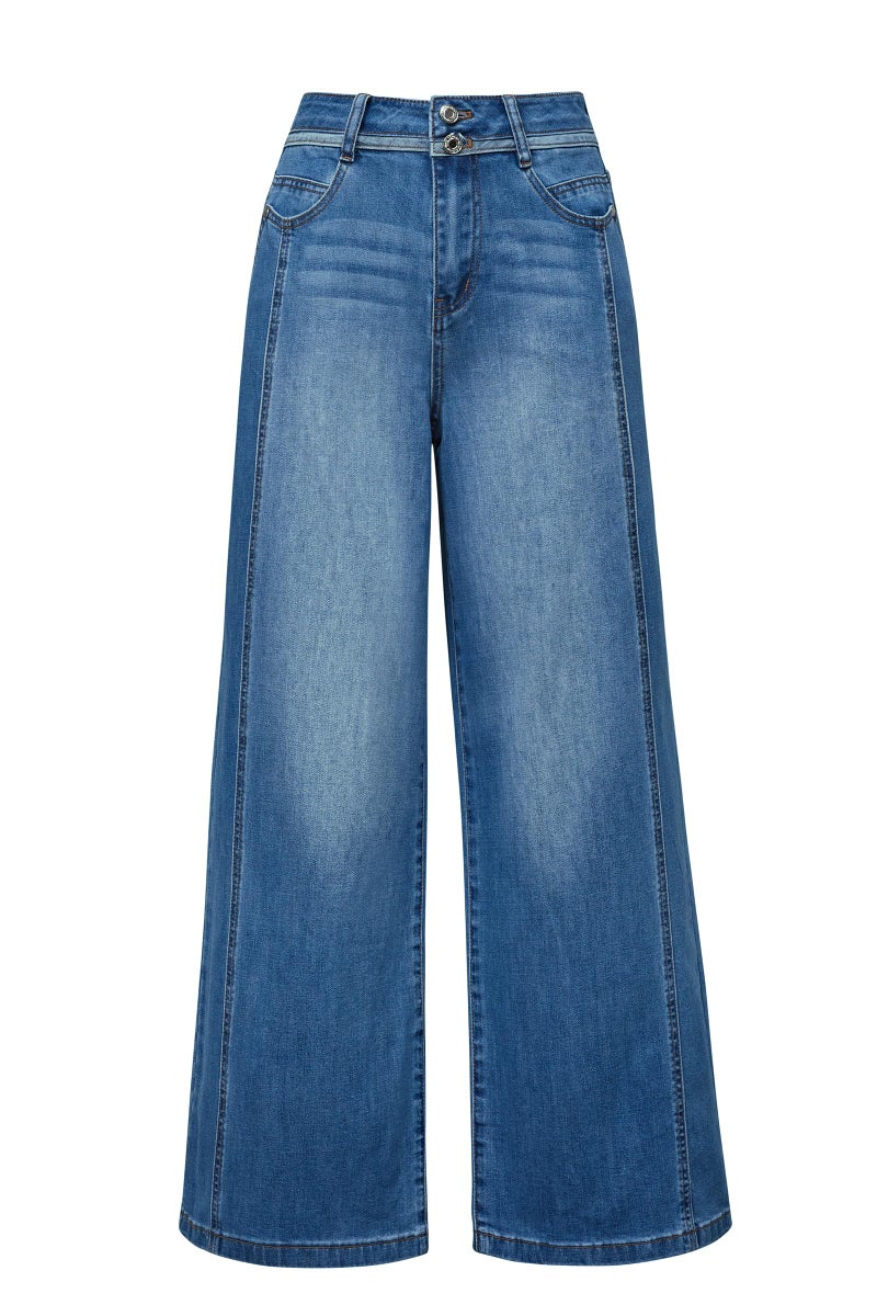 Arach&Cloz Wide Leg Jeans Woman Fashion Stretchy Baggy Jeans High Waisted Trousers Casual Trendy Loose Denim Straight Pants with Pockets Work Dressy Trousers Summer 2026 Regular Blue M - Image 1