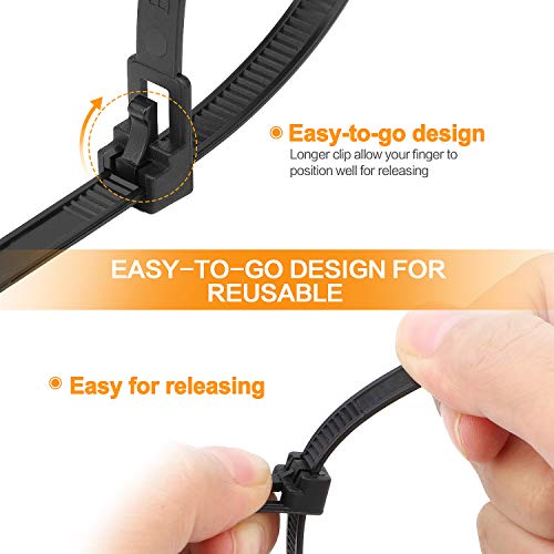 SOOOEC 100 Pack Reusable Zip Ties Assorted Sizes 6+8+10+12 Inch UV Resistant, Black Zip Ties Heavy Duty Outdoor Releasable Round Ending No Hurt, Cable Ties Reusable Tie Wraps Indoor Non Slip Off - Image 4