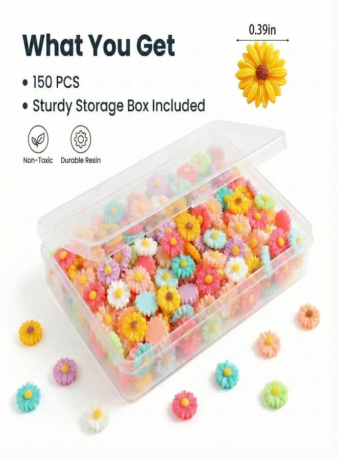 HOYDATE 150 PCS Mini Resin Daisy Flowers, Mixed Colors Miniature Flowers for Crafts, Tiny Flatback Flower Charms for Slime, Dollhouse Accessories, Fairy Garden Decor, Small Resin Figures Trinkets - Image 2
