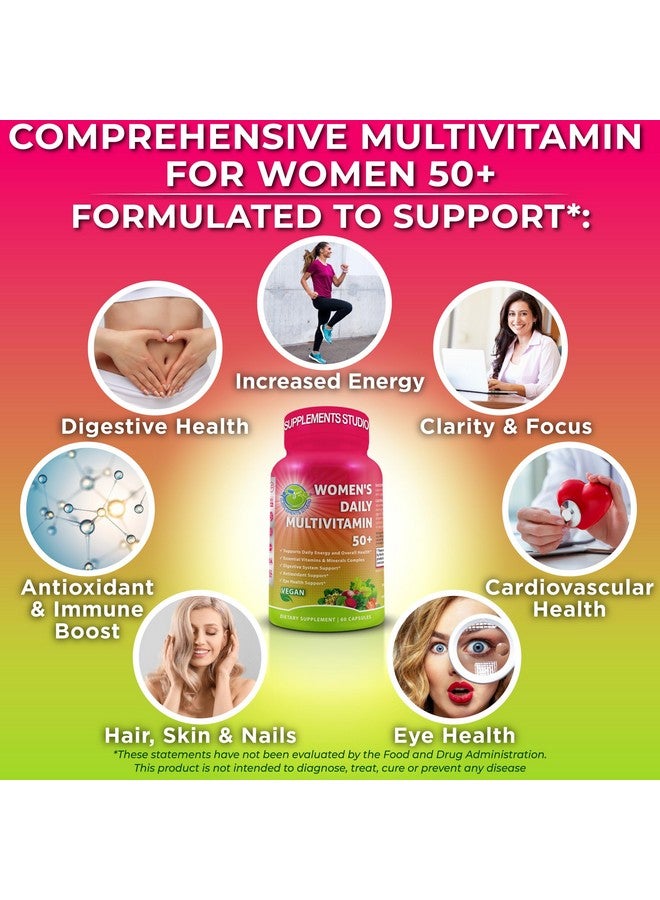 Supplements Studio فيتامينات متعددة يومية للنساء 50 عامًا فما فوق - فيتامينات متعددة ميثيلية نباتية للنساء 50 عامًا وأكثر مع البيوتين، سوبر فود عضوي ولوتين - دعم صحة العين والطاقة والأمعاء والصحة المثلى - كبسولات سهلة البلع - Image 5