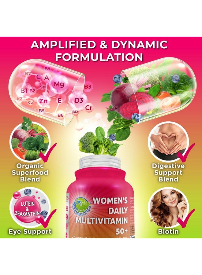 Supplements Studio فيتامينات متعددة يومية للنساء 50 عامًا فما فوق - فيتامينات متعددة ميثيلية نباتية للنساء 50 عامًا وأكثر مع البيوتين، سوبر فود عضوي ولوتين - دعم صحة العين والطاقة والأمعاء والصحة المثلى - كبسولات سهلة البلع - Image 3