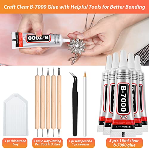 Cruzix لاصق شفاف B7000 مع رؤوس دقيقة، 5 قطع B-7000 لاصق خرز المجوهرات لأدوات تطبيق الماس والخرز - لاصق قوي لفنون الأظافر والحرف اليدوية والملابس والأحذية والحقائب - Image 3