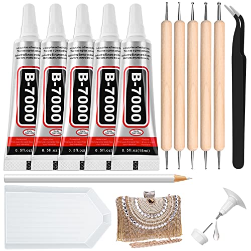 Cruzix لاصق شفاف B7000 مع رؤوس دقيقة، 5 قطع B-7000 لاصق خرز المجوهرات لأدوات تطبيق الماس والخرز - لاصق قوي لفنون الأظافر والحرف اليدوية والملابس والأحذية والحقائب - Image 1