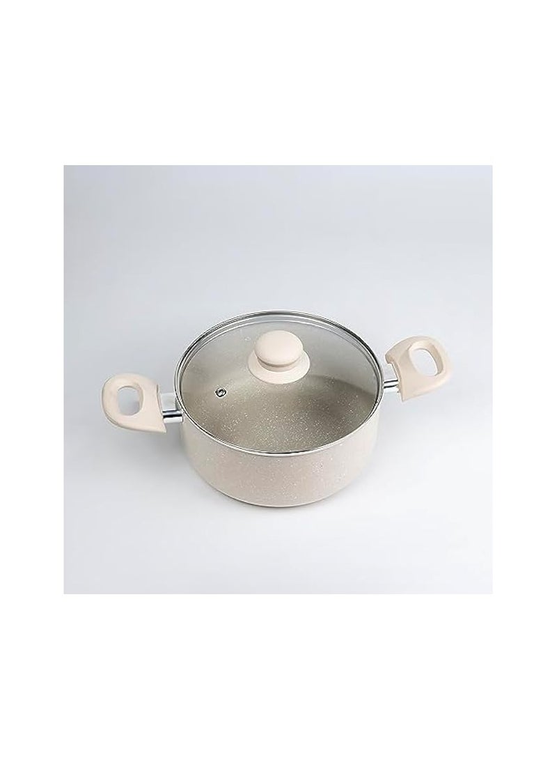 erorex Casserole with Lid and Marble Coating, Soft Touch Handle, Stew Pot Suitable for Gas, Electric, and Ceramic Stove Dutch Oven - 20cm – Cream  - Image 2