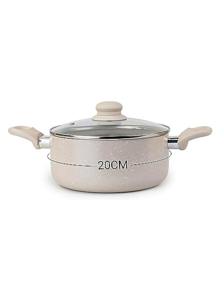 erorex Casserole with Lid and Marble Coating, Soft Touch Handle, Stew Pot Suitable for Gas, Electric, and Ceramic Stove Dutch Oven - 20cm – Cream  - Image 3