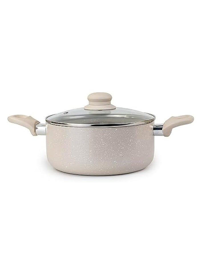 erorex Casserole with Lid and Marble Coating, Soft Touch Handle, Stew Pot Suitable for Gas, Electric, and Ceramic Stove Dutch Oven - 20cm – Cream  - Image 1