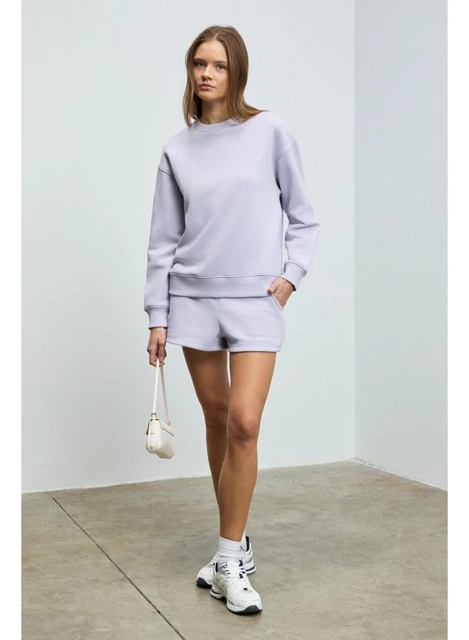 GRIMELANGE Jennıfer Women's Organic Cotton Embroidered Round-Neck Oversized Lilac Sweatshirt