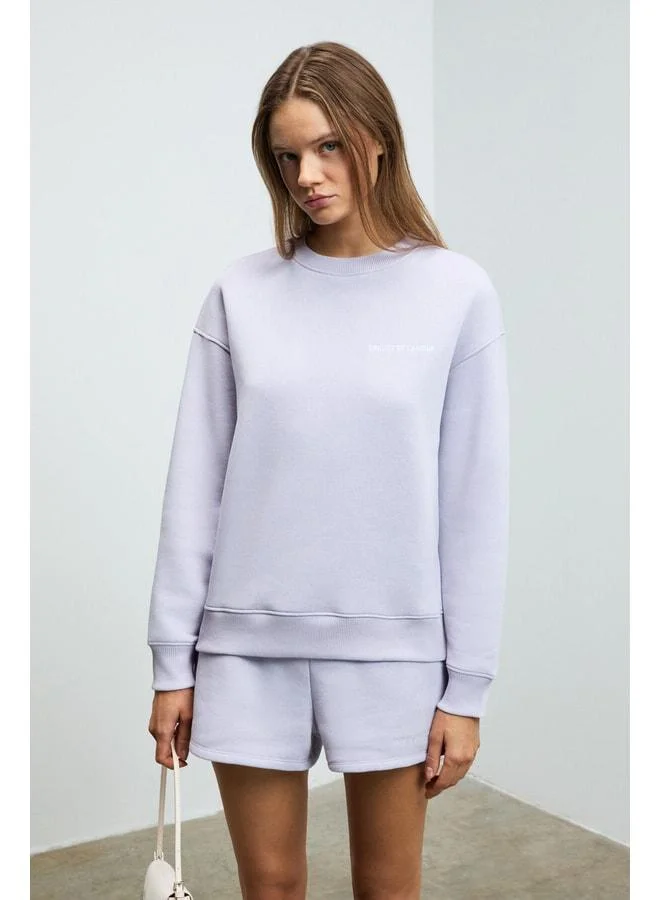 GRIMELANGE Jennıfer Women's Organic Cotton Embroidered Round-Neck Oversized Lilac Sweatshirt