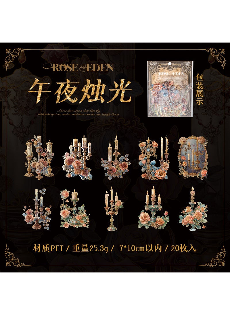Yuyan Pet Sticker Pack Ivy Series Vintage Floral Diy Scene Decoration Stationery Stickers Beautiful Floral Hand Account Midnight Candlelight 