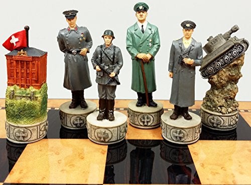 HPL WW2 US Vs Germany Chess Set W 17 14 Dark Walnut Birdseye Maple Color Gloss Storage Board World War 2 - Image 5