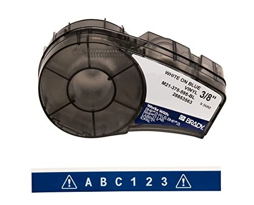 Brady Authentic (M21-375-595-BL) All-Weather Vinyl Label for Indoor/Outdoor ID, Lab and Equipment Labeling, White on Blue- For M210, M210-LAB, M211, BMP21-PLUS and BMP21-LAB Printers, .375" W, 21' L - Image 1