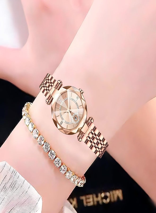 Reginald Women Watches with Bracelet Rose Gold for Lady Elegant Stainless Steel Strap Fashion Analog Creative Dial Wrist Watch (Rose Gold) - Image 5