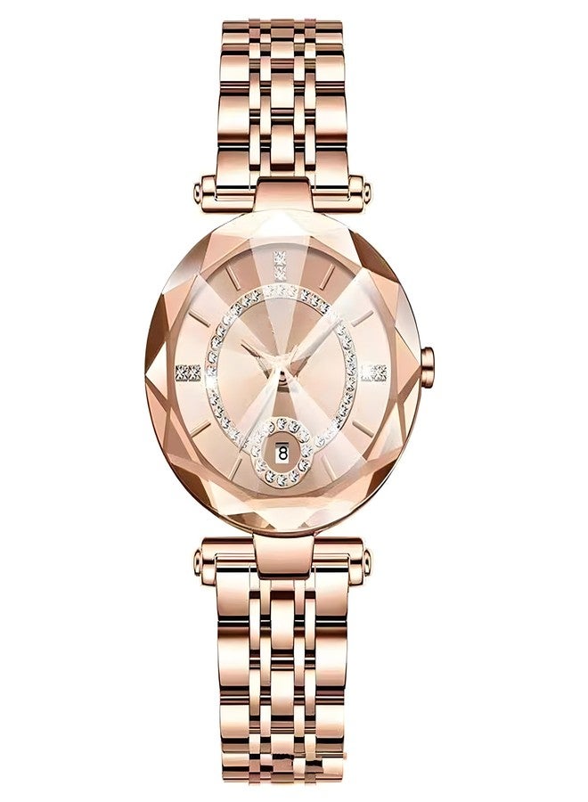 Reginald Women Watches with Bracelet Rose Gold for Lady Elegant Stainless Steel Strap Fashion Analog Creative Dial Wrist Watch (Rose Gold) - Image 4