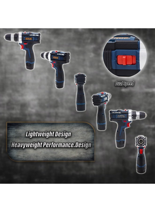 بوناي مثقاب/مفك براغي لاسلكي يعمل ببطارية ليثيوم 12 فولت مع ضوء LED، سرعة متغيرة، عزم دوران عالٍ 60-100 نيوتن متر، طقم أدوات حفر للخشب والمعادن والجدران، مثقاب كهربائي قابل لإعادة الشحن BN-HK103 - Image 5
