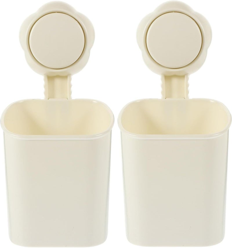 2Pcs White Suction Cup Toothbrush Holder Wall Mount For Bathroom Easy Install Storage Rack - Image 1