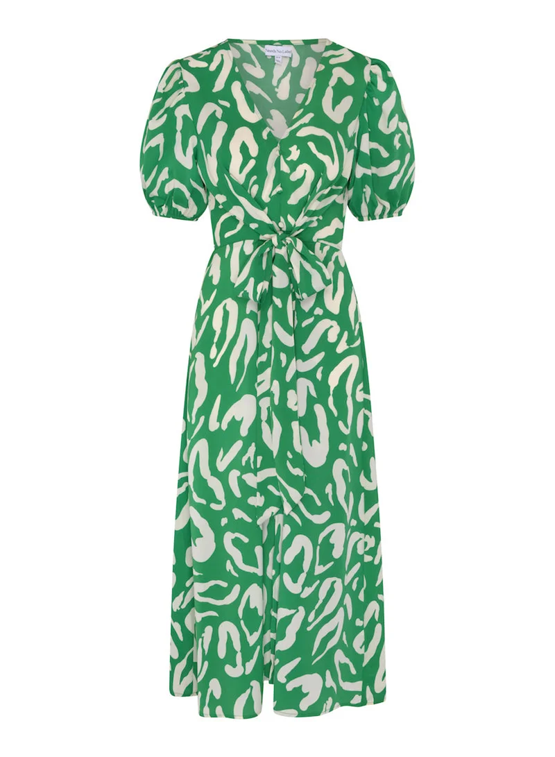 Needs No Label  Green Animal Tie Front Midi Dress for Women | Best Price UAE