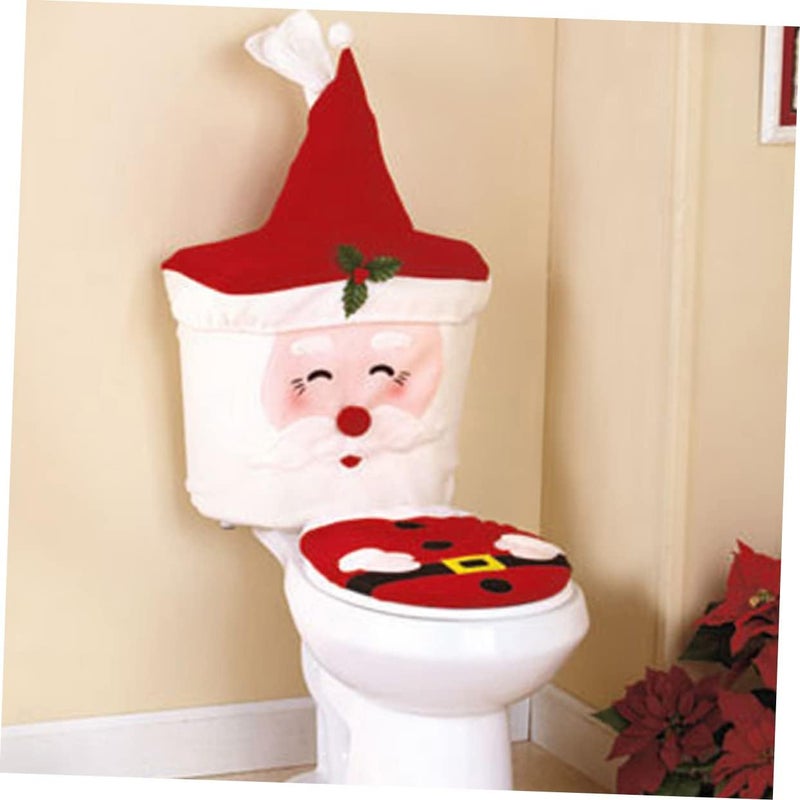 klarako 1 set Decoration Holiday Xmas Decor Cover Christmas Lid Indoor Santa Bathroom of Toilet Seat Decorations for Creative Pads Red Themed Paper Tank Rugs Party Supplies - Image 3