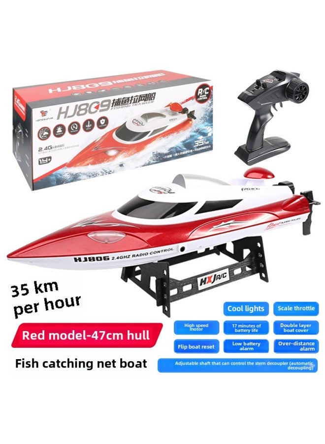 HJ806 Remote Control Boat Speedboat Water Toy Sailing Model High Speed Yacht Submarine Ship Electric Boat-Color:Red Dragnet Boat ]  - Image 1