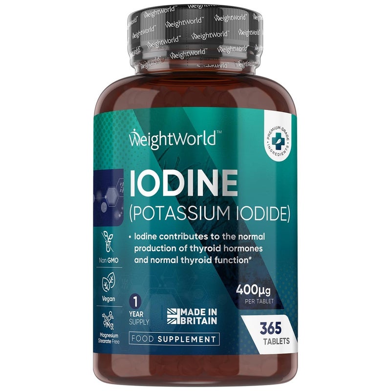 Iodine Tablets - 400mcg Potassium Iodide - 365 Vegan Tablets (1 Year Supply) - Non-GMO & Gluten-Free Iodine Supplement - Trace Mineral - Made in the UK - Image 1