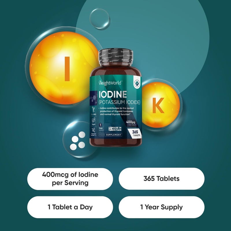 Iodine Tablets - 400mcg Potassium Iodide - 365 Vegan Tablets (1 Year Supply) - Non-GMO & Gluten-Free Iodine Supplement - Trace Mineral - Made in the UK - Image 2