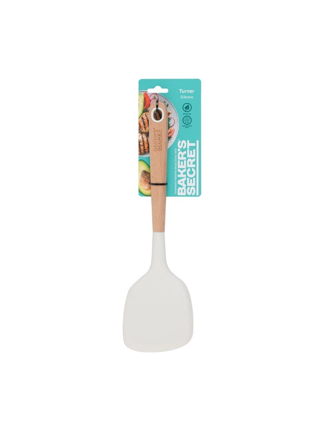 Baker's Secret Silicone Turner with Wooden Handle – Heat-Resistant Kitchen Tool for FliPolypropyleneing, Stirring & Non-Scratch Cooking Utensil